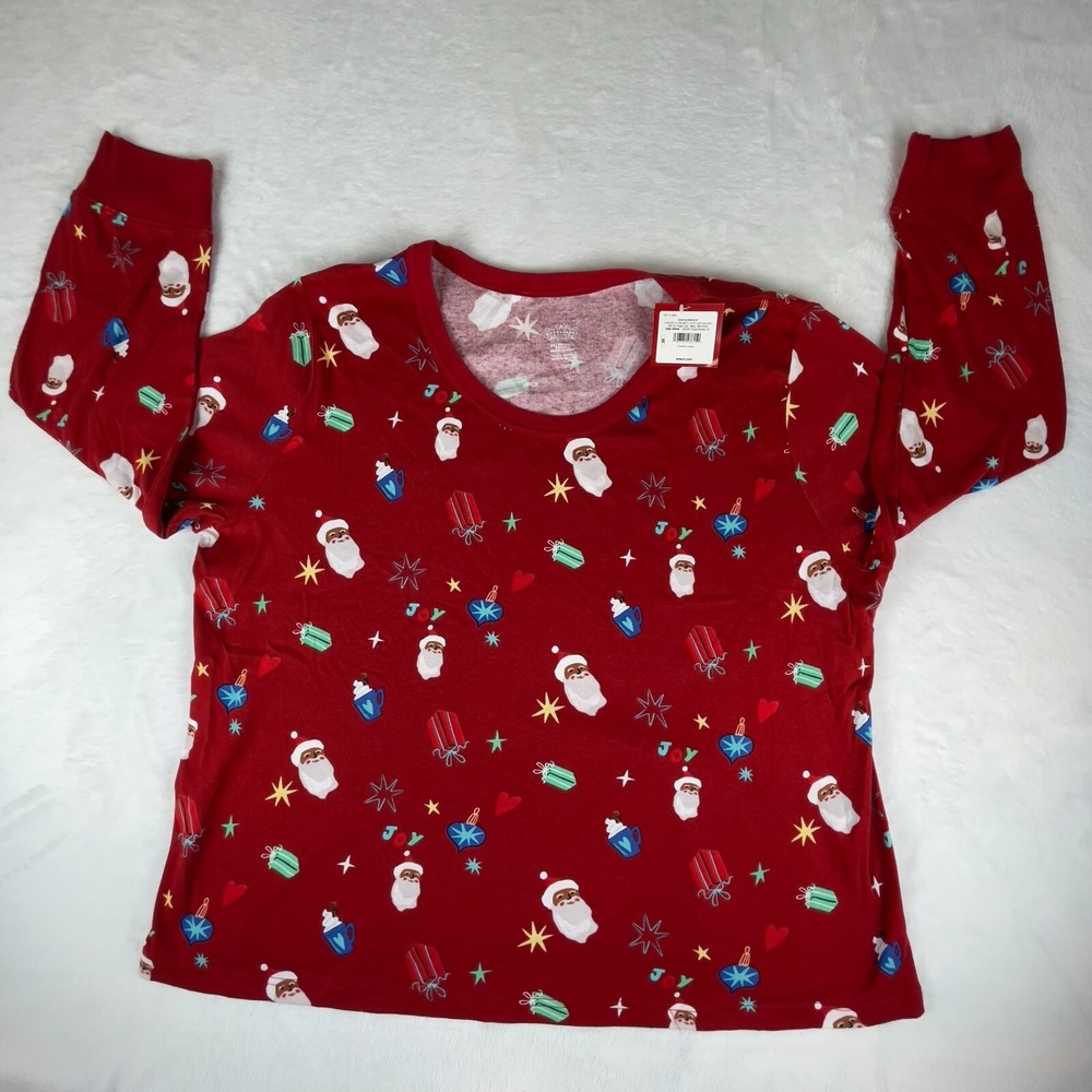 Wondershop Shirt Womens 2X Red Santa Print Cotton Ribbed Holiday Matching Family